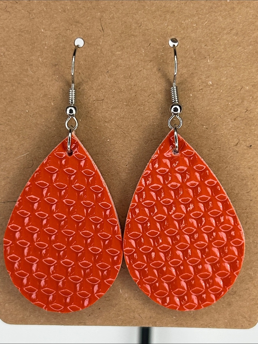 *LAST ONE* Mini Faux Leather Teardrop Earrings Fashion Jewelry Orange Textured